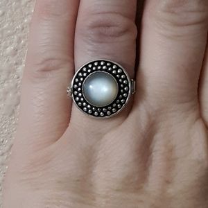 New Natural Moonstone 925 Silver Poison Ring.